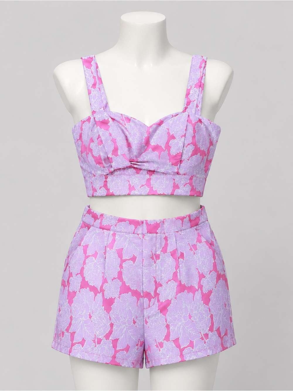 Blithe Strawberry Spritz Brocade Set NWT Med Pink Floral Crop Top Shorts Retro